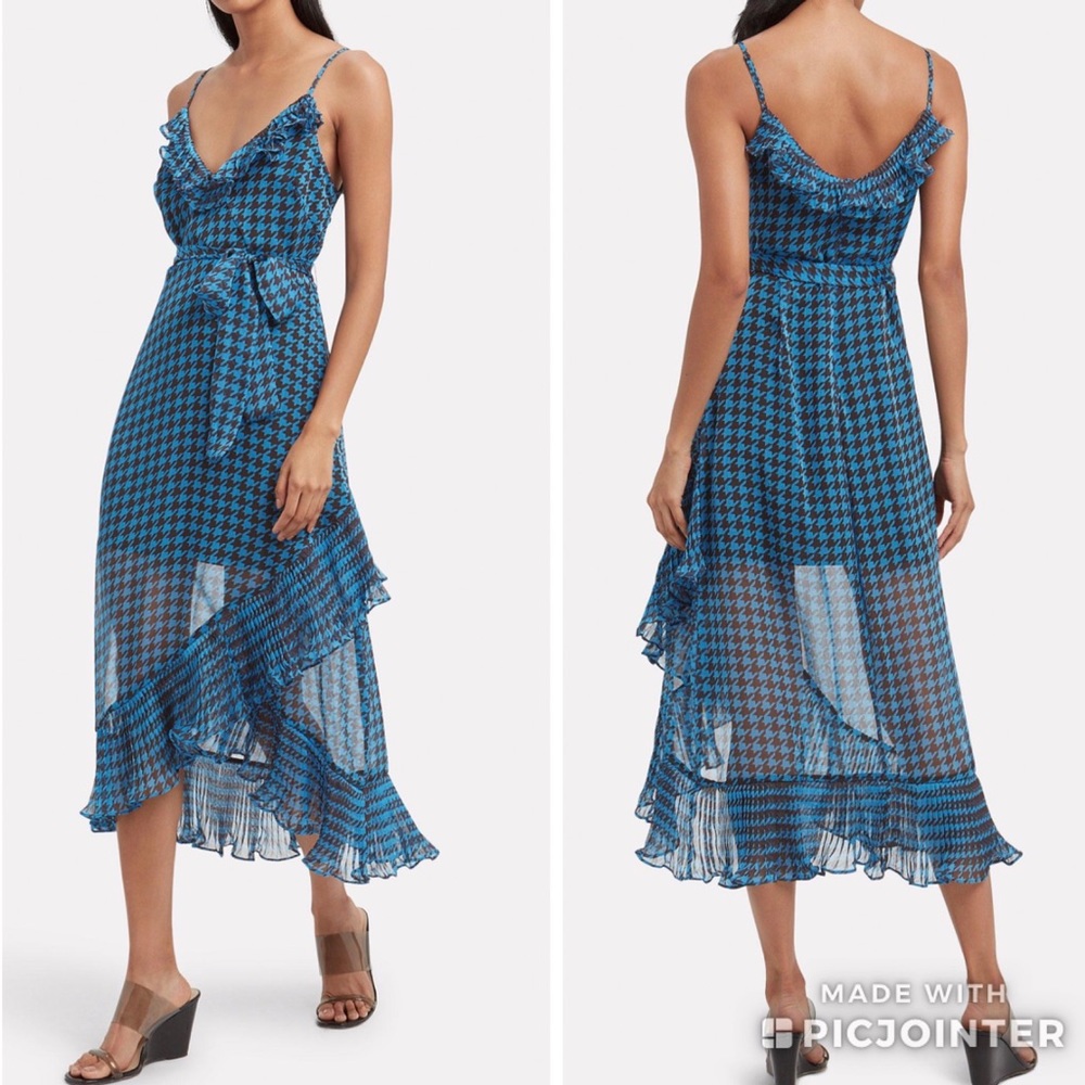 Talulah Sparks Fly midi dress sheer hounds tooth blue straps